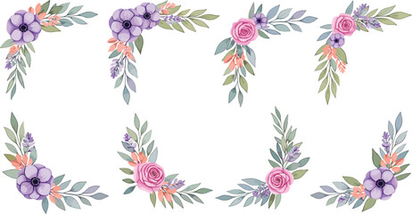 Vector bundle of watercolor floral borders, common wild birds, elegant cosmetic makeup, foundation bottles, gypsophila flowers, luxury princess tiara crowns, and golden headpieces © MdMoksedul