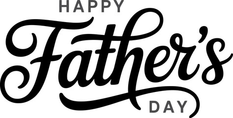 Fototapeta premium Happy Fathers Day black script calligraphy lettering with gray text and decorative lines on white background
