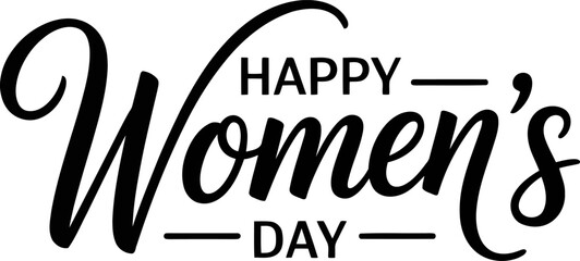 Obraz premium Happy Womens Day black script calligraphy lettering with decorative lines and punctuation on white background