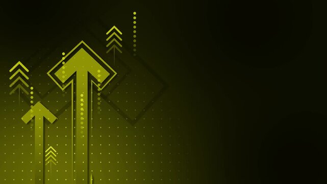 Abstract dark background with upward-pointing neon arrows and dotted grid pattern animation