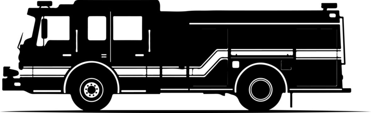 Fire truck, truck, emergency vehicle, vehicle, fire engine, rescue, silhouette, illustration, vector, vector graphics