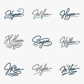 Collection of elegant handwritten signature examples in script font.