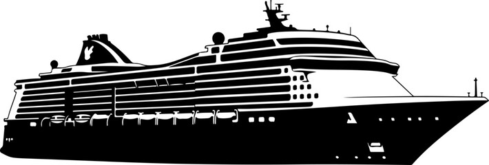 Obraz premium Cruise ship, ocean liner, black silhouette, vector illustration, travel, tourism, transportation