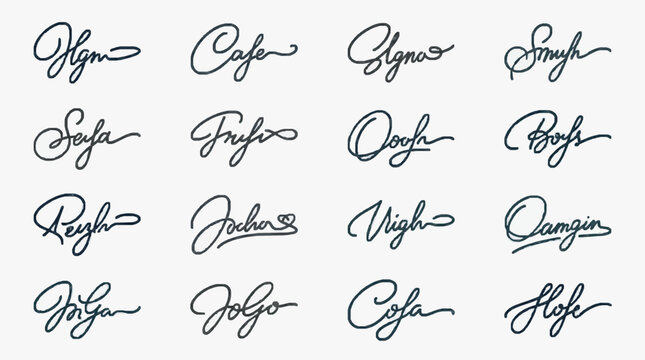 Collection of Handwritten Signatures and Names in Script Font.