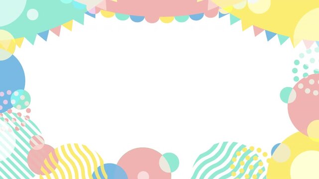 パステルカラーのガーランドと図形が動くパーティーフレーム透過動画
