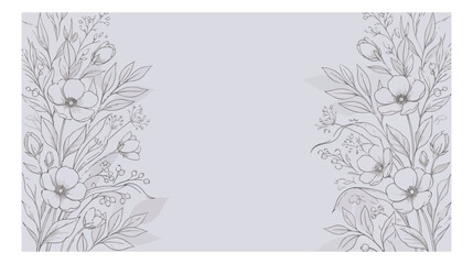 Fototapeta premium Elegant floral line art background, hand drawn botanical frame on lavender purple, minimalist wildflower border vector for wedding invitations