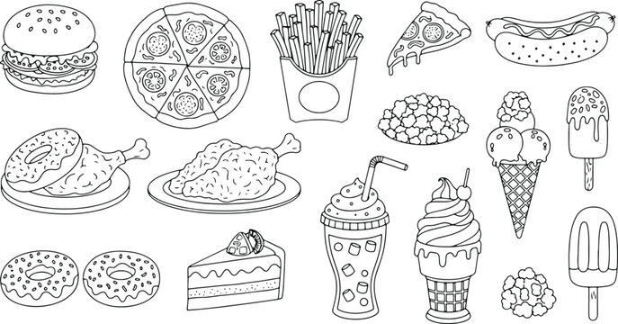 Fast Food and Dessert Party Collection with Pizza Burger Ice Cream