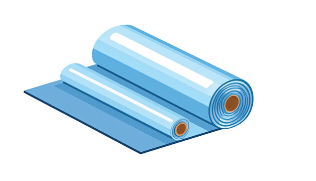 Blue rolled up plastic sheets material.