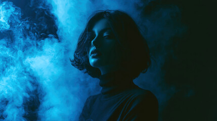 Fototapeta premium Blue smoky silhouette of a person