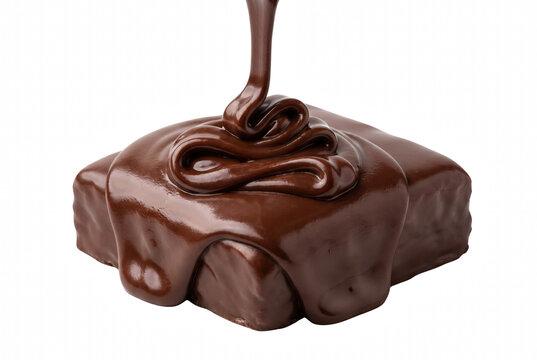 Rich Chocolate Sauce Pouring Over a Decadent Brownie Square
