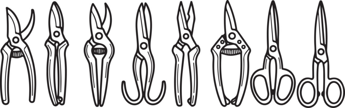Assorted hand tools including pliers, wire cutters, and scissors set Vector