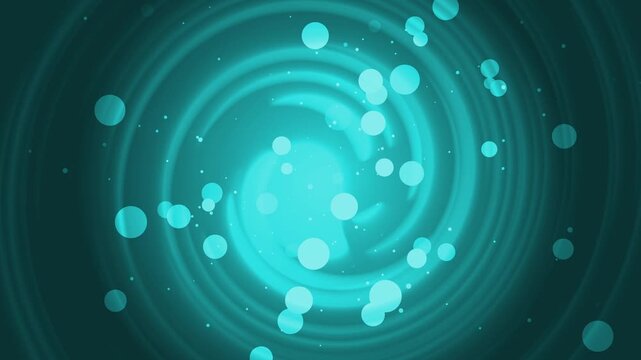 Abstract vortex with glowing bokeh circles and radial rings background animation