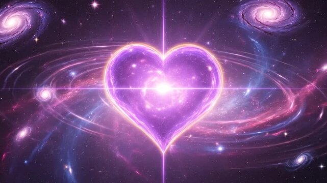 Glowing purple heart shape floating in a deep space