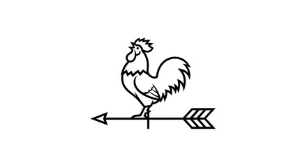 Minimalist rooster weather vane line art icon on white © Roy
