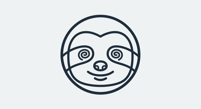 Minimalist sloth face line art icon with spiral eyes