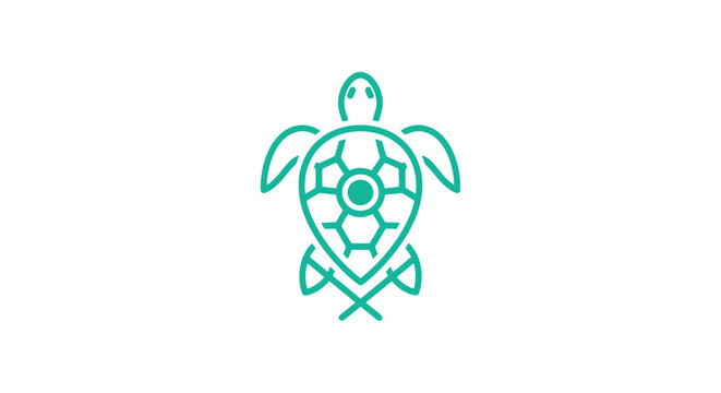 Minimalist teal sea turtle line art logo on white background