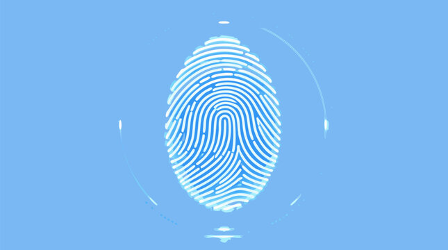 Glowing blue fingerprint scan for biometric security and digital identity authentication. Flat vector illustration of a touch sensor interface for cyber protection and data privacy.