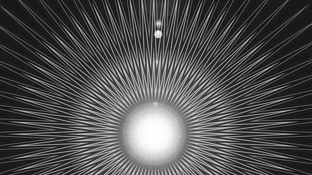 High-contrast radial burst light rays background with a bright central glow and a small secondary light above animation