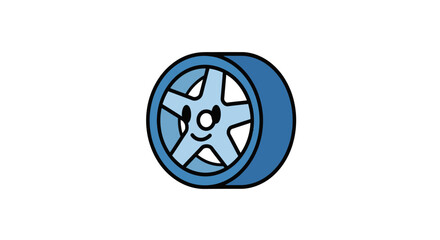 Fototapeta premium Smiling light blue cartoon car wheel character.