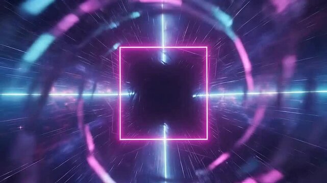 Abstract neon portal glowing in a deep cosmic space background