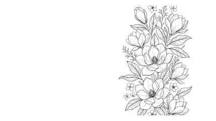 Vintage magnolia flower line art vector, elegant floral bouquet sketch, black and white botanical illustration for wedding invitations © xantii