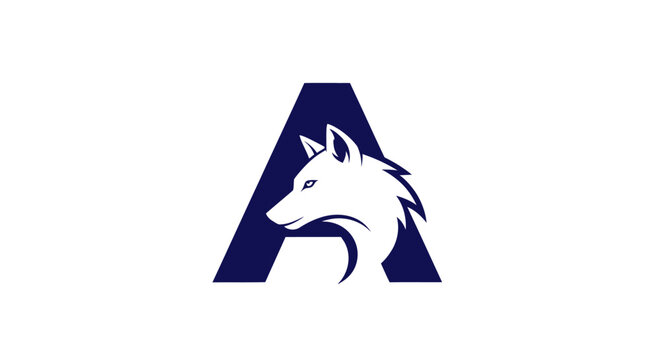 Minimalist letter A logo with wolf head silhouette