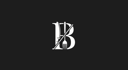 Minimalist letter B restaurant logo with knife and fork cutlery © Bimo