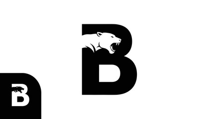 Minimalist letter B logo with roaring panther negative space © Bimo
