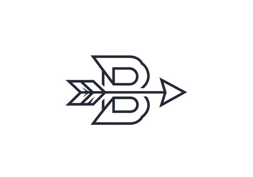 Minimalist letter B monogram with horizontal arrow logo