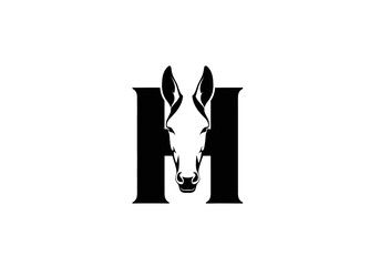 Fototapeta premium Minimalist letter M logo with horse head negative space