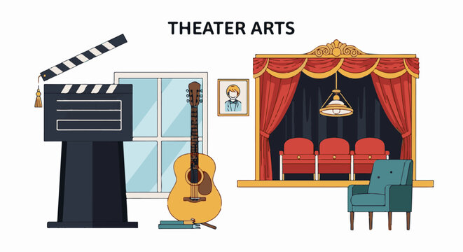 A colorful illustration of theater arts elements