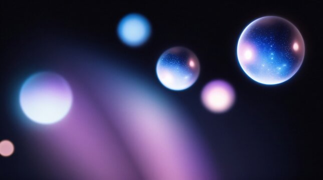 Abstract composition of floating glowing orbs with stardust in dark space