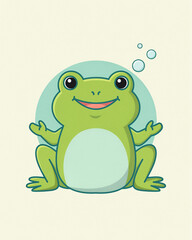 Fototapeta premium Cute green frog sitting in flat vector art style