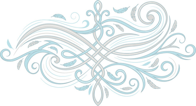 Elegant swirling floral patterns, ornate designs, blue and gray illustrations, decorative borders, vector graphics
