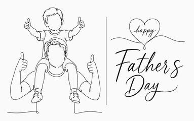 Fototapeta premium Happy Fathers Day One Line Drawing Father and Son Family Love Illustration