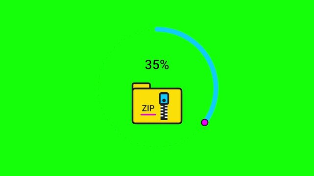 Digital file compression progress bar animation with zip folder icon and percentage counter