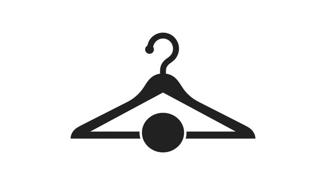 Minimalist black clothes hanger icon with solid circle, isolated on white background