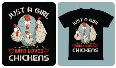 Cute retro just a girl who loves chickens t-shirt design © Amena