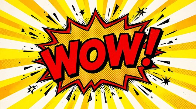 Comic book explosion with wow text, pop art style speech bubble, vector illustration