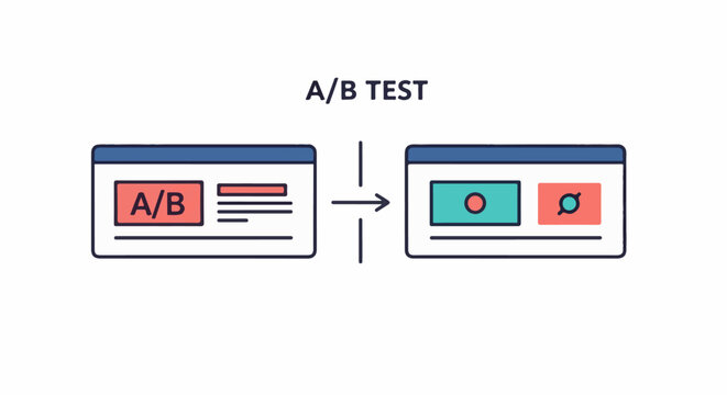 A/B testing diagram with two web page illustrations