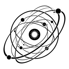 Minimalist black and white planetary orbit illustration graphic with astronomy © murad