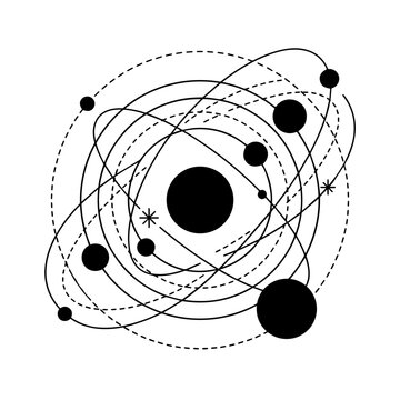 Minimalist abstract orbital science diagram of planetary system with universe