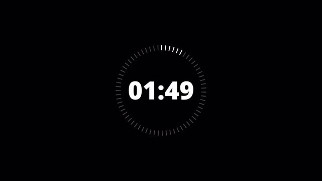 2 minutes countdown timer animation from 120 seconds to 0 seconds on a transparent background, two minute countdown timer complete in one minute,2 minute timer video in 4k