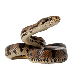 Fototapeta premium Coiled brown snake raised in defensive s curve pose isolated on transparent background cutout asset