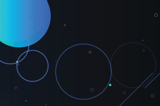 Abstract space composition with blue and green glowing geometric orbs and circles geometric shapes