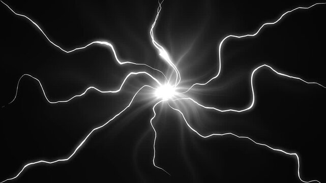 Flash FX electric thunder power burst animation featuring lightning shockwaves, glowing energy sparks, dynamic plasma explosions, anime style storm effects overlay on black background 4K