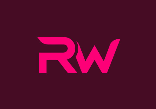 Minimalist pink RW monogram logo on dark purple background