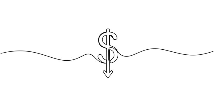 dollar sign with an arrow continuous one line drawing, Continuous one line drawing of dollar sign with arrow pointing up illustrating financial growth and economic success