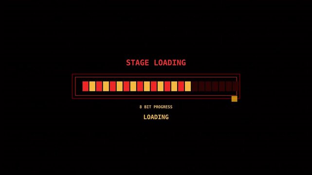 Retro Pixel Art Stage Loading Screen with Red and Yellow Progress Bar
