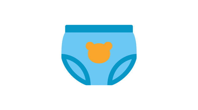 Cute Blue Baby Diaper with Orange Bear Face Icon Isolated on White Background